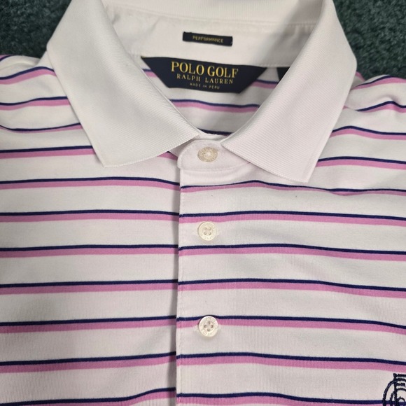 Ralph Lauren Polo Golf Mens L Shirt Performance Casual Preppy‎ Work Pima Striped - Picture 2 of 11